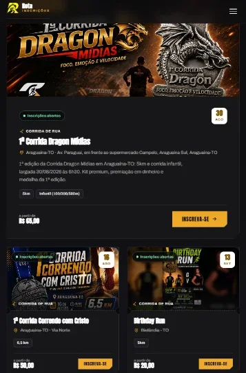Rota Inscrições no celular