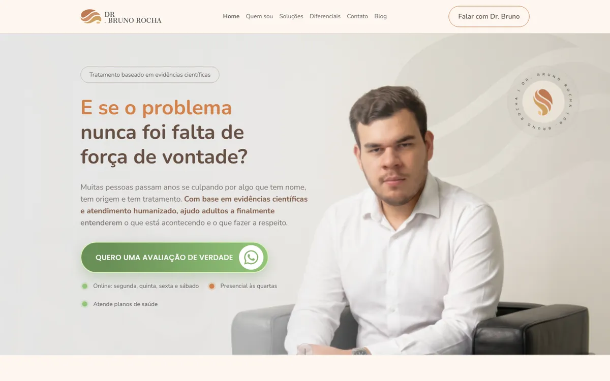 Site do Dr. Bruno Rocha, psiquiatria em Araguaína, TO, no computador