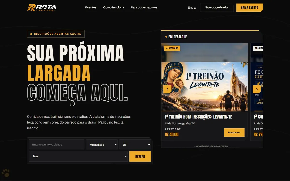 Rota Inscrições no computador