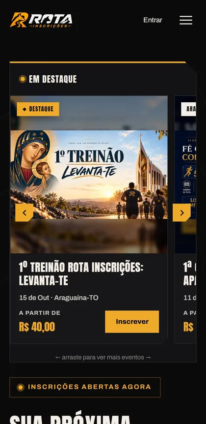 Rota Inscrições no celular